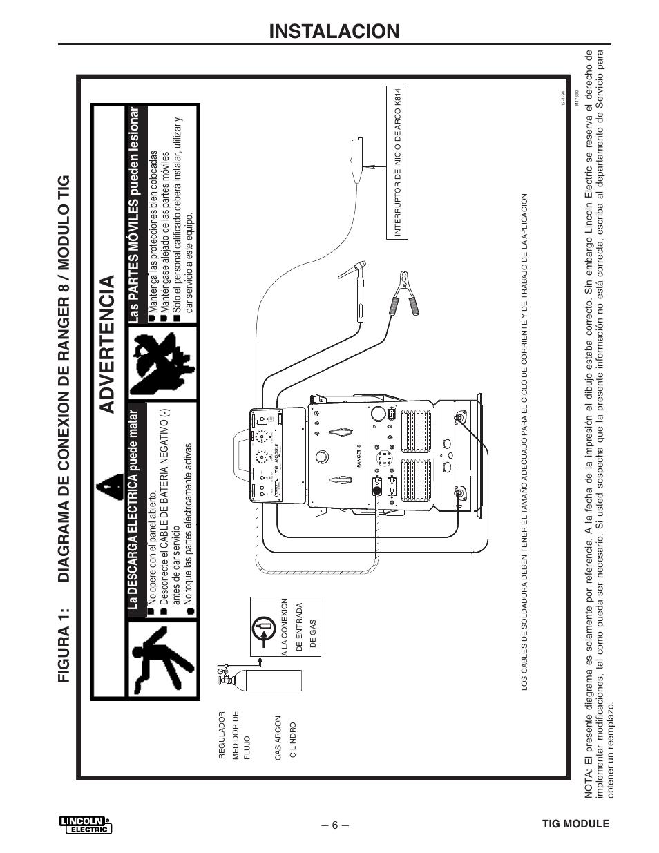 Adver tencia, Instalacion, Advertencia | Lincoln Electric IM528 TIG Module User Manual | Page 13 / 54