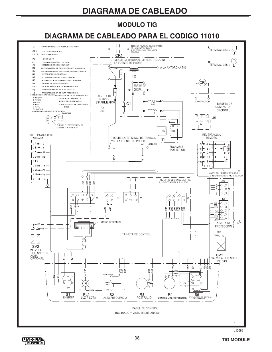 Diagrama de cableado, Modulo tig | Lincoln Electric IM528 TIG Module User Manual | Page 49 / 54