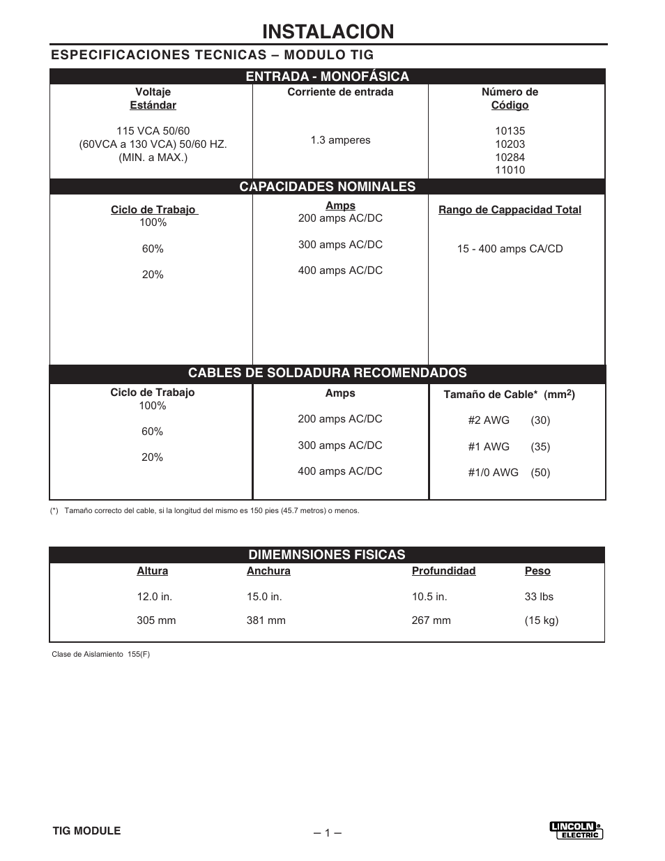 Instalacion | Lincoln Electric IM528 TIG Module User Manual | Page 8 / 54