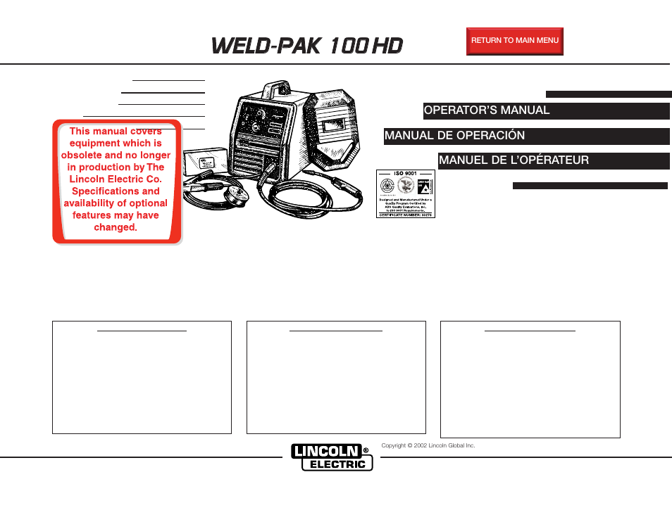 Lincoln Electric IMT758 WELD-PAK 100 HD User Manual | 52 pages