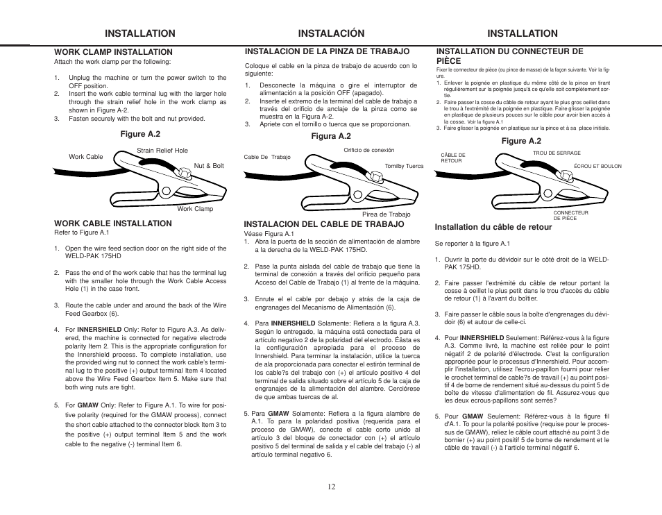 Installation instalación installation | Lincoln Electric IMT825 WELD-PAK 175 HD User Manual | Page 12 / 48