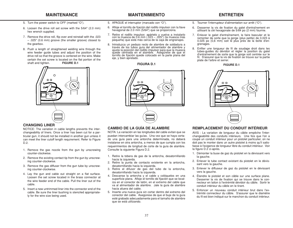 Maintenance, Mantenimiento, Entretien | Lincoln Electric IMT825 WELD-PAK 175 HD User Manual | Page 37 / 48