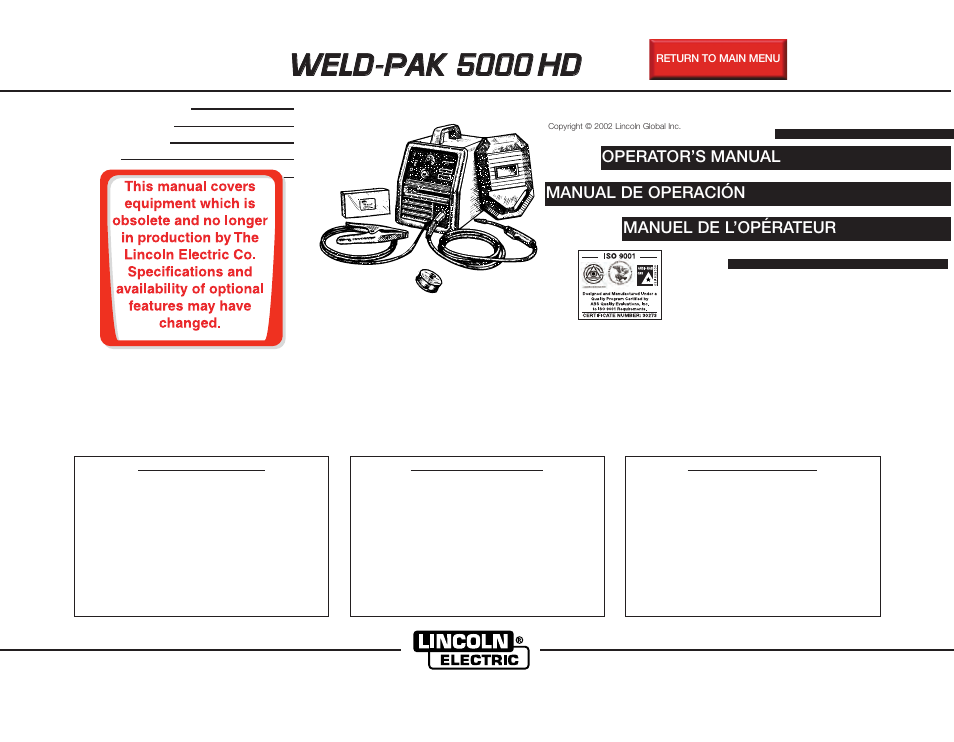 Lincoln Electric IMT760 WELD-PAK 5000 HD User Manual | 52 pages