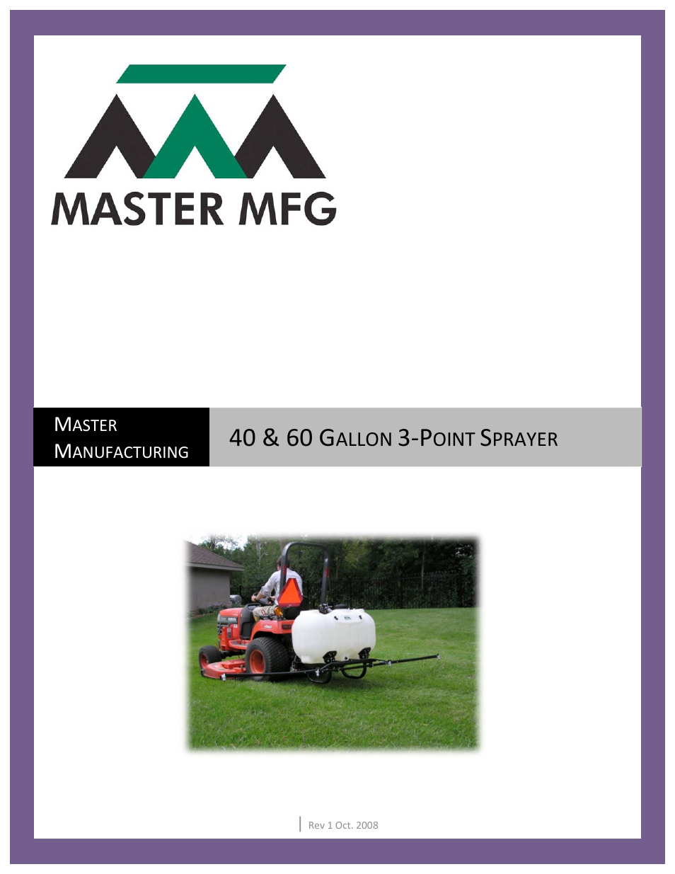 Master Manufacturing 40/60 Gallon 3-point Sprayer User Manual | 4 pages