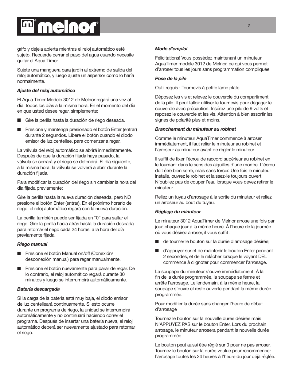 Melnor 3012 - Original User Manual | Page 2 / 3