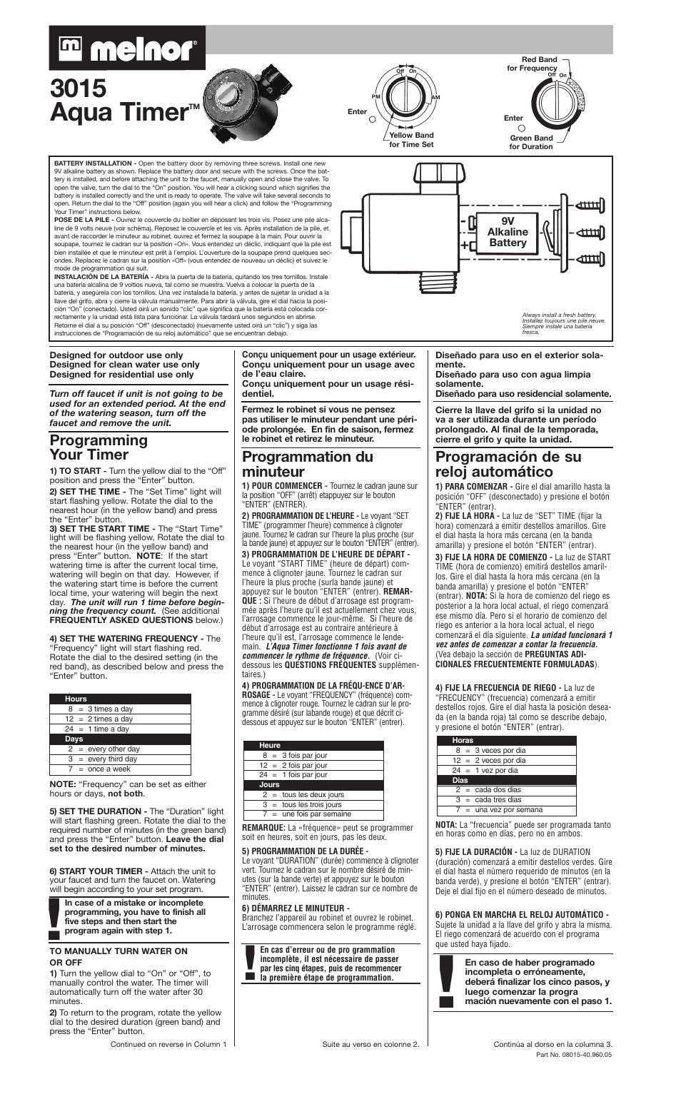 Melnor 3015 - Original User Manual | 2 pages