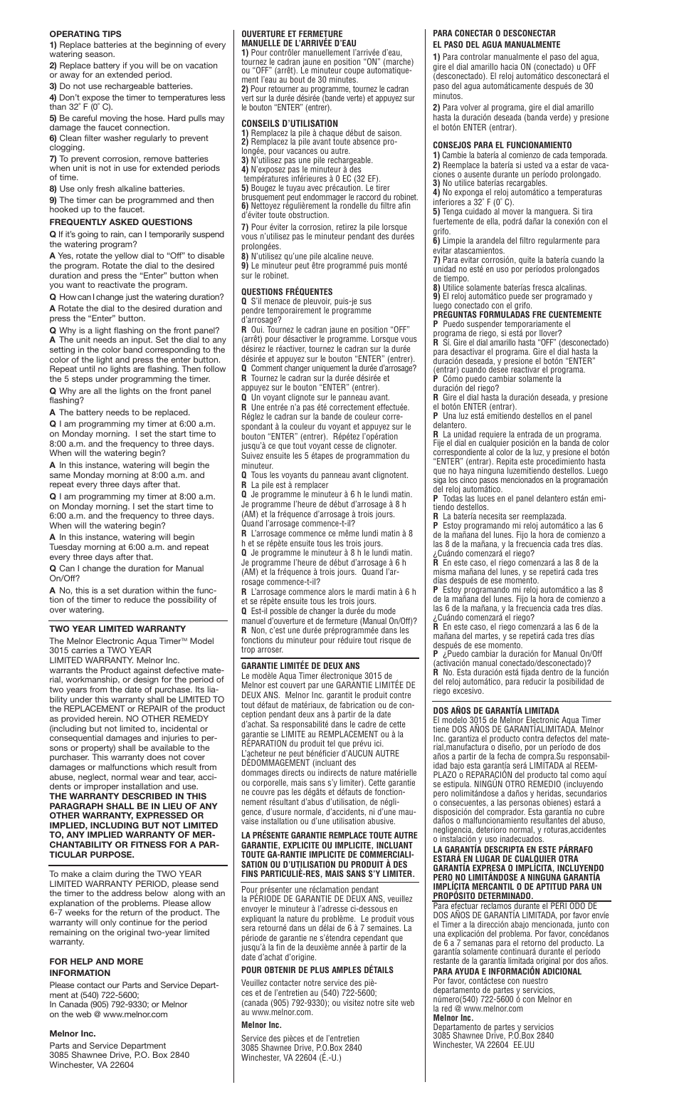 Melnor 3015 - Original User Manual | Page 2 / 2