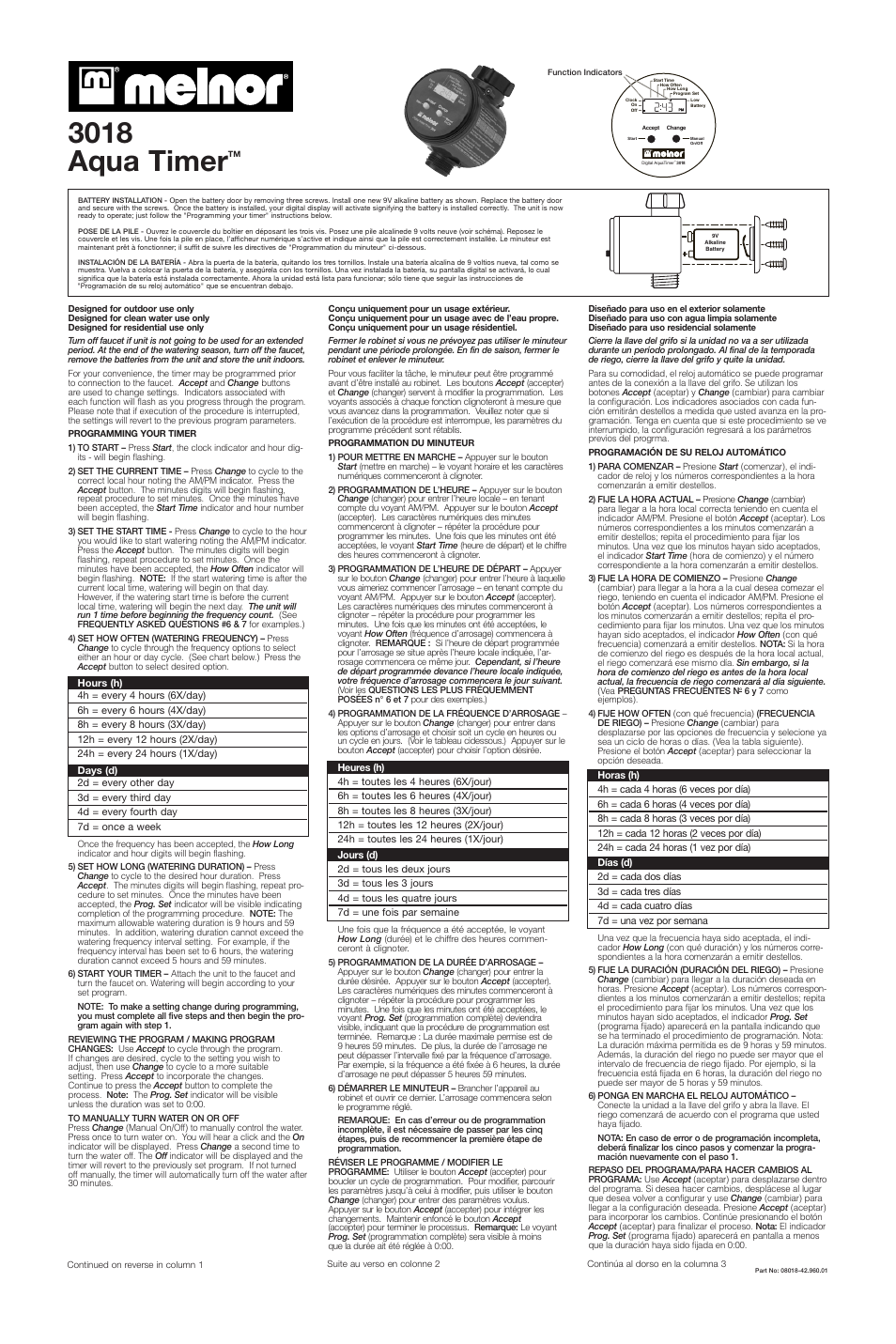 Melnor 3018 User Manual | 2 pages