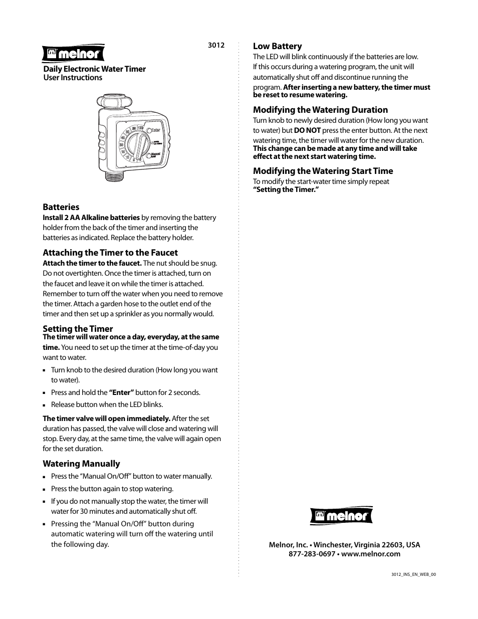 Melnor 3012 - 2012 User Manual | 1 page