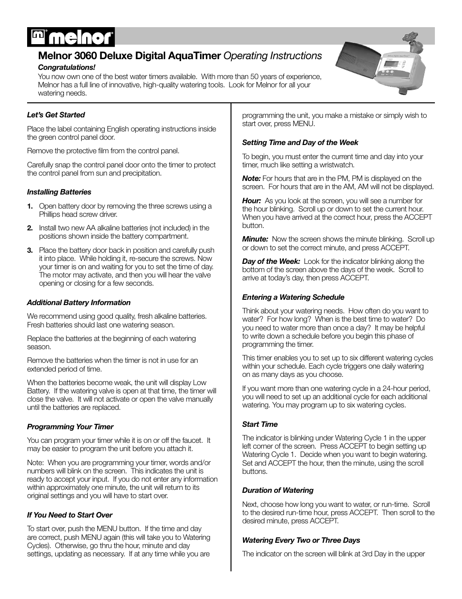 Melnor 3060 - 2005 User Manual | 3 pages