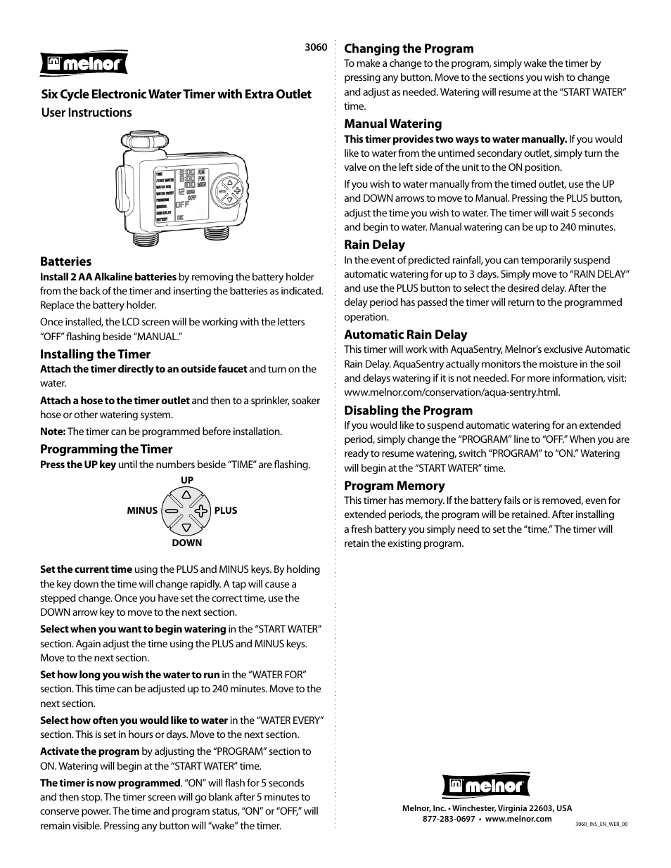 Melnor 3060 - 2012 User Manual | 1 page