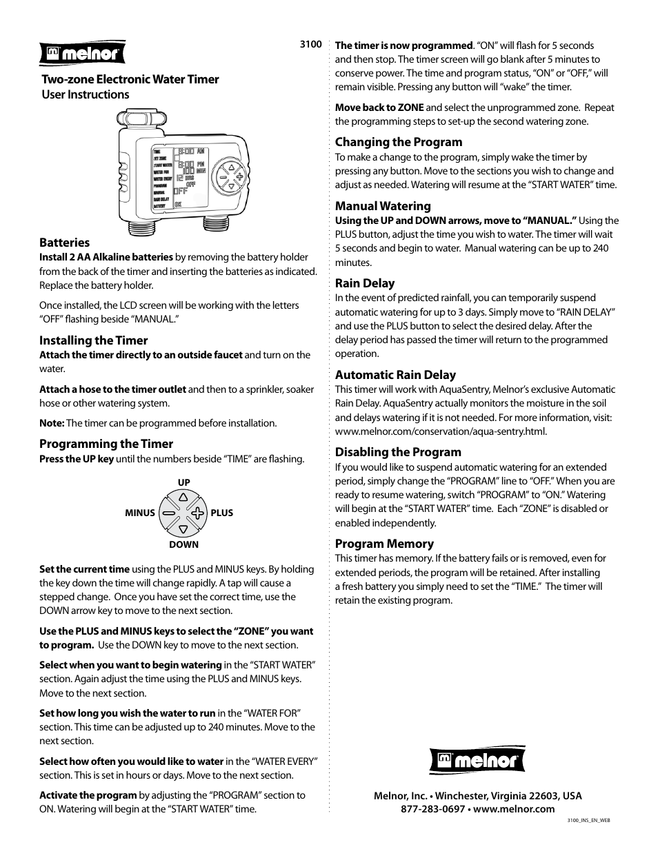 Melnor 3100 - 2012 User Manual | 1 page