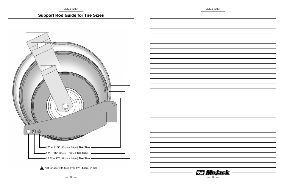 Support rod guide for tire sizes | MoJack EZ User Manual | Page 10 / 29