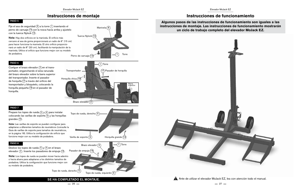 Instrucciones de montaje, Instrucciones de funcionamiento, Se ha completado el montaje | MoJack EZ User Manual | Page 14 / 29