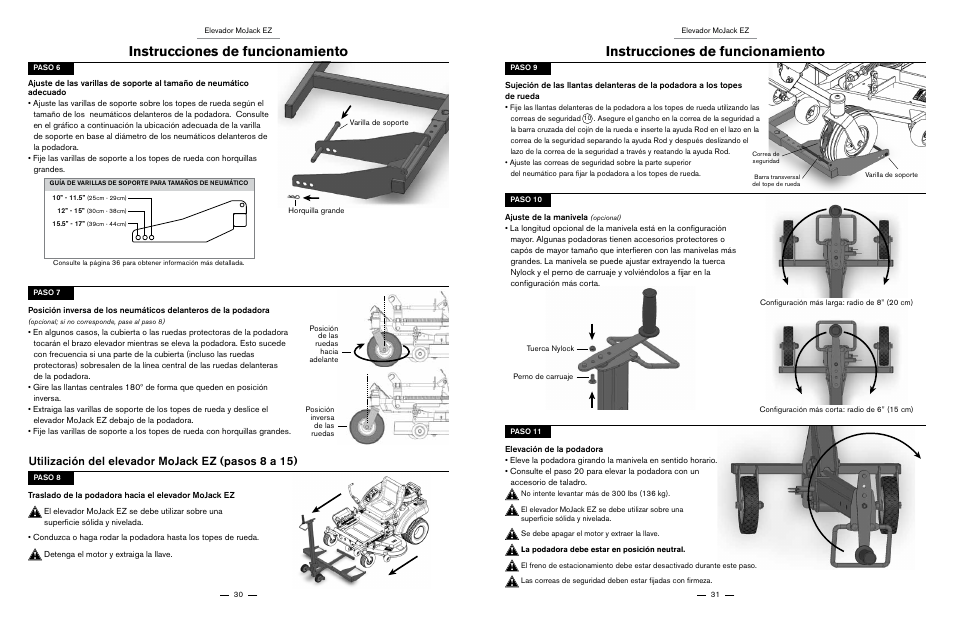 Instrucciones de funcionamiento, Utilización del elevador mojack ez (pasos 8 a 15) | MoJack EZ User Manual | Page 16 / 29