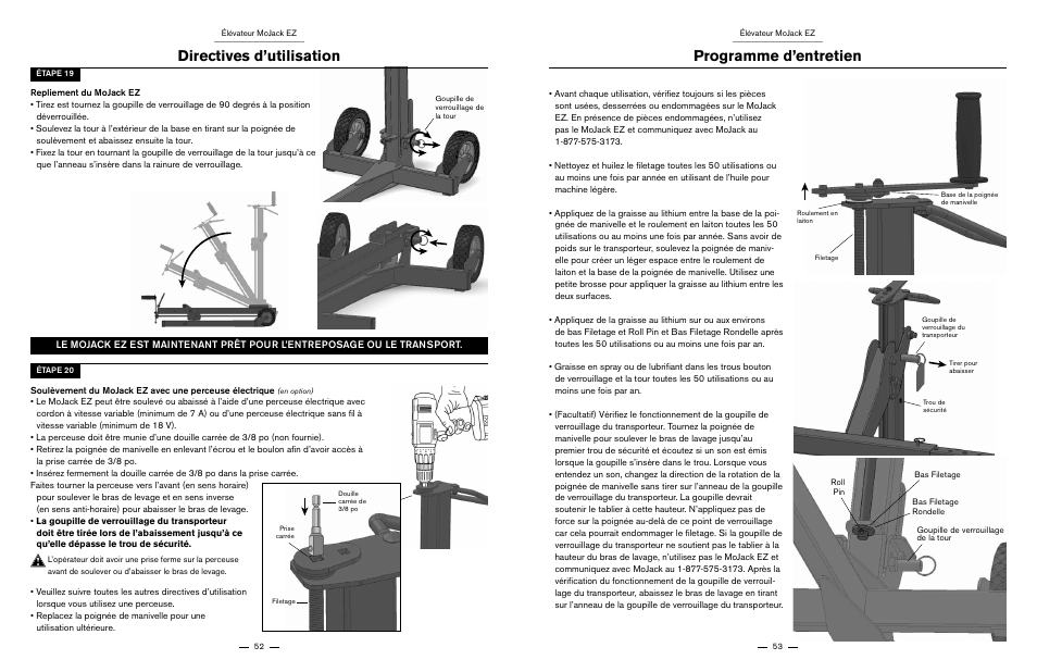 Directives d’utilisation, Programme d’entretien | MoJack EZ User Manual | Page 27 / 29