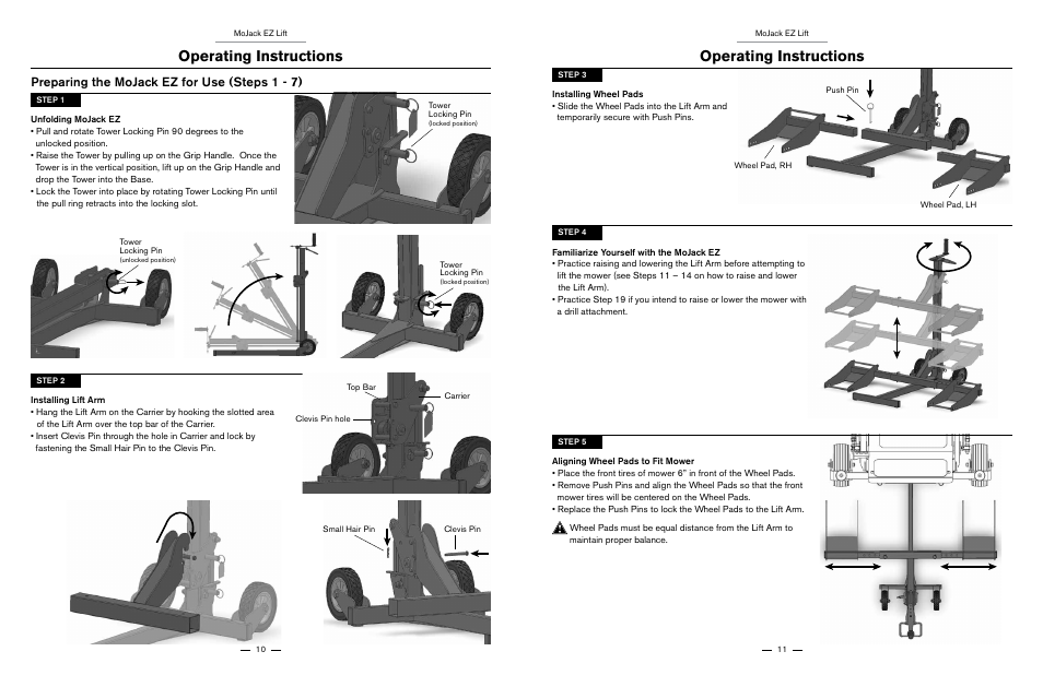Operating instructions, Preparing the mojack ez for use (steps 1 - 7) | MoJack EZ User Manual | Page 6 / 29