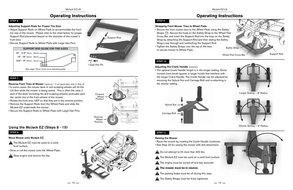 Operating instructions, Using the mojack ez (steps 8 - 15) | MoJack EZ User Manual | Page 7 / 29