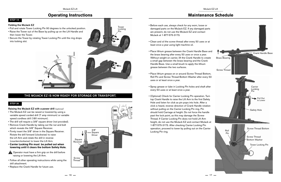 Operating instructions, Maintenance schedule | MoJack EZ User Manual | Page 9 / 29