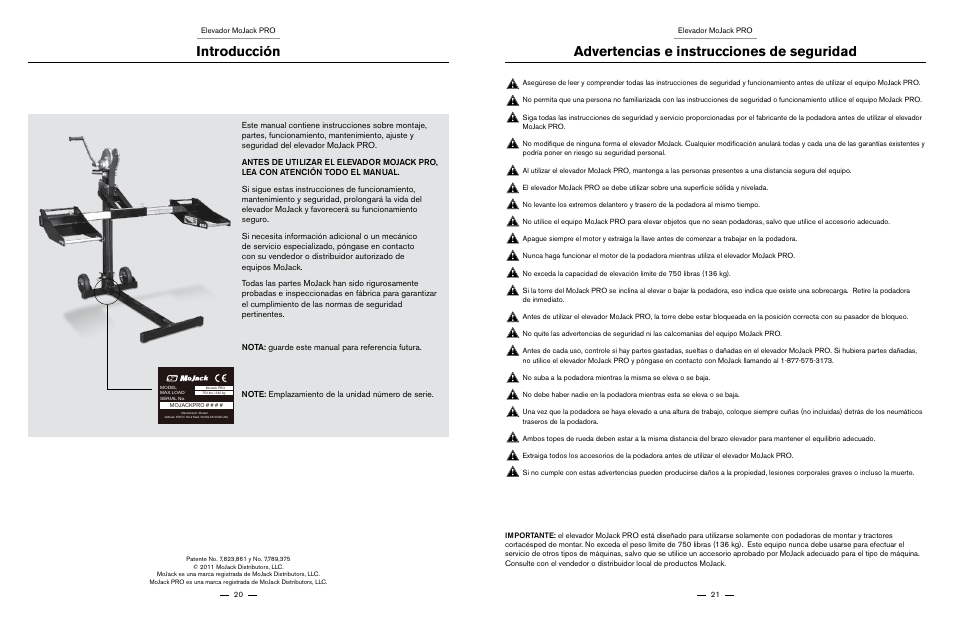 Introducción, Advertencias e instrucciones de seguridad | MoJack PRO User Manual | Page 11 / 29