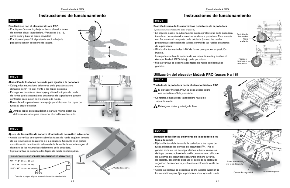 Instrucciones de funcionamiento, Utilización del elevador mojack pro (pasos 9 a 16) | MoJack PRO User Manual | Page 16 / 29