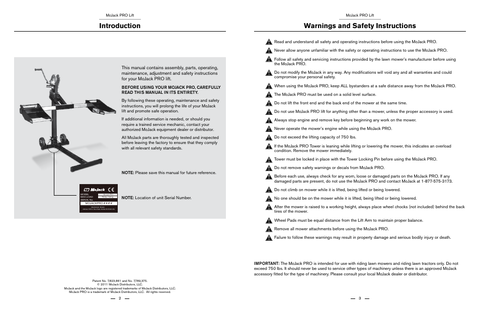 Introduction, Warnings and safety instructions | MoJack PRO User Manual | Page 2 / 29