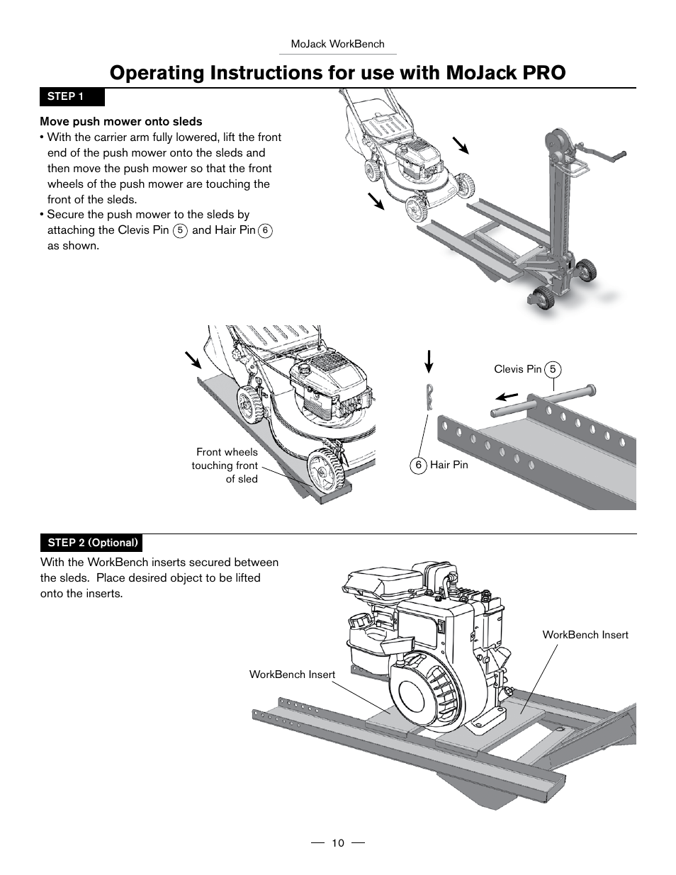 Operating instructions for use with mojack pro | MoJack Workbench Attachment User Manual | Page 10 / 32