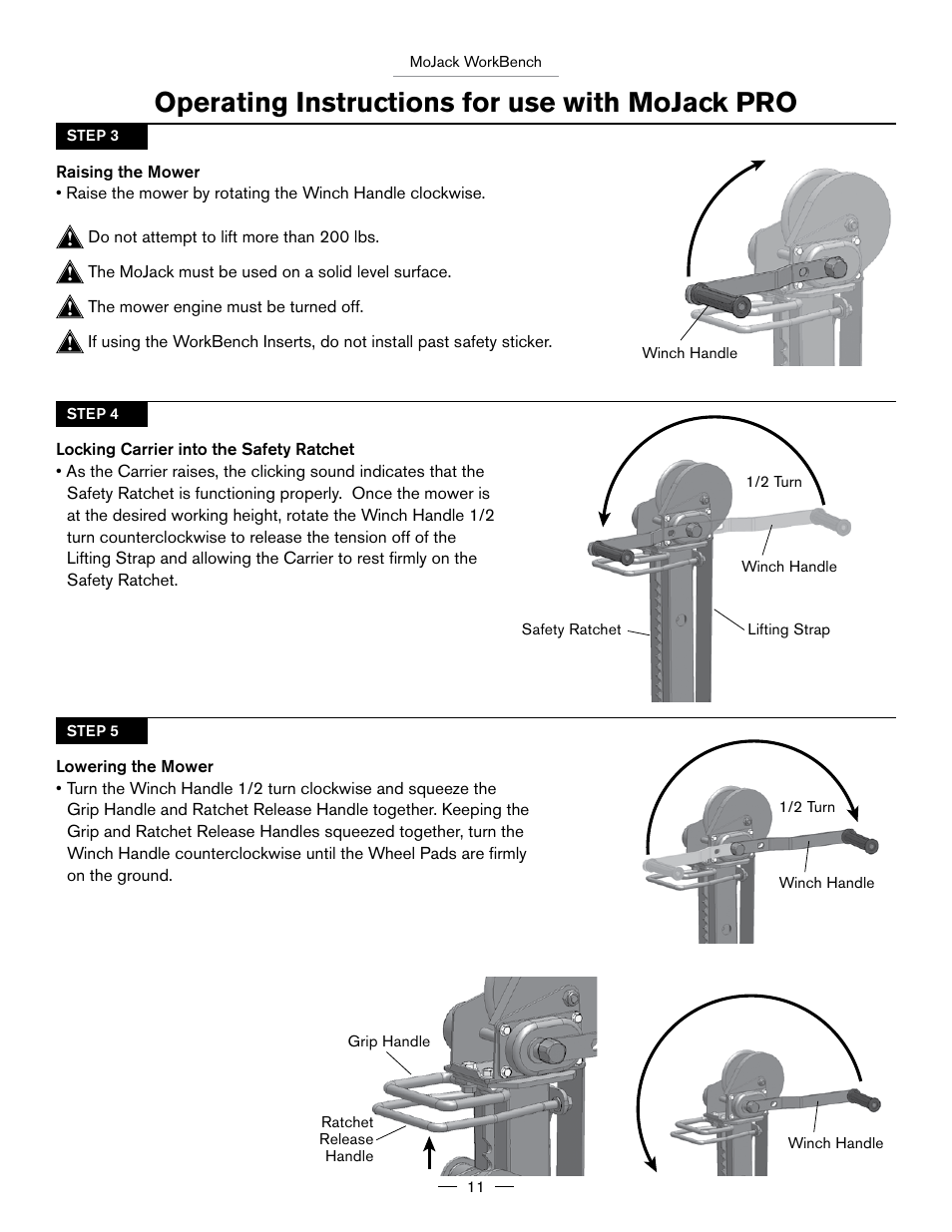 Operating instructions for use with mojack pro | MoJack Workbench Attachment User Manual | Page 11 / 32