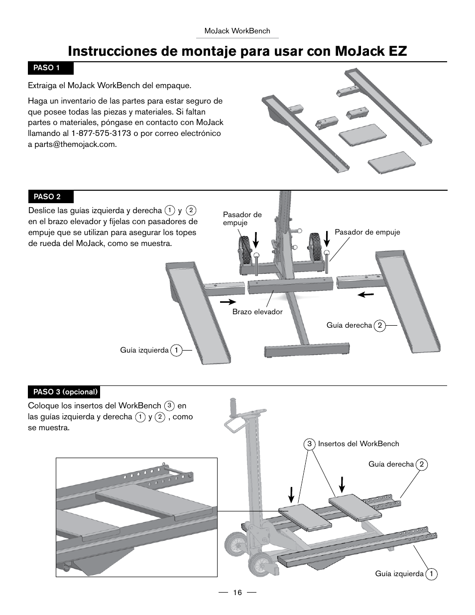 Instrucciones de montaje para usar con mojack ez | MoJack Workbench Attachment User Manual | Page 16 / 32