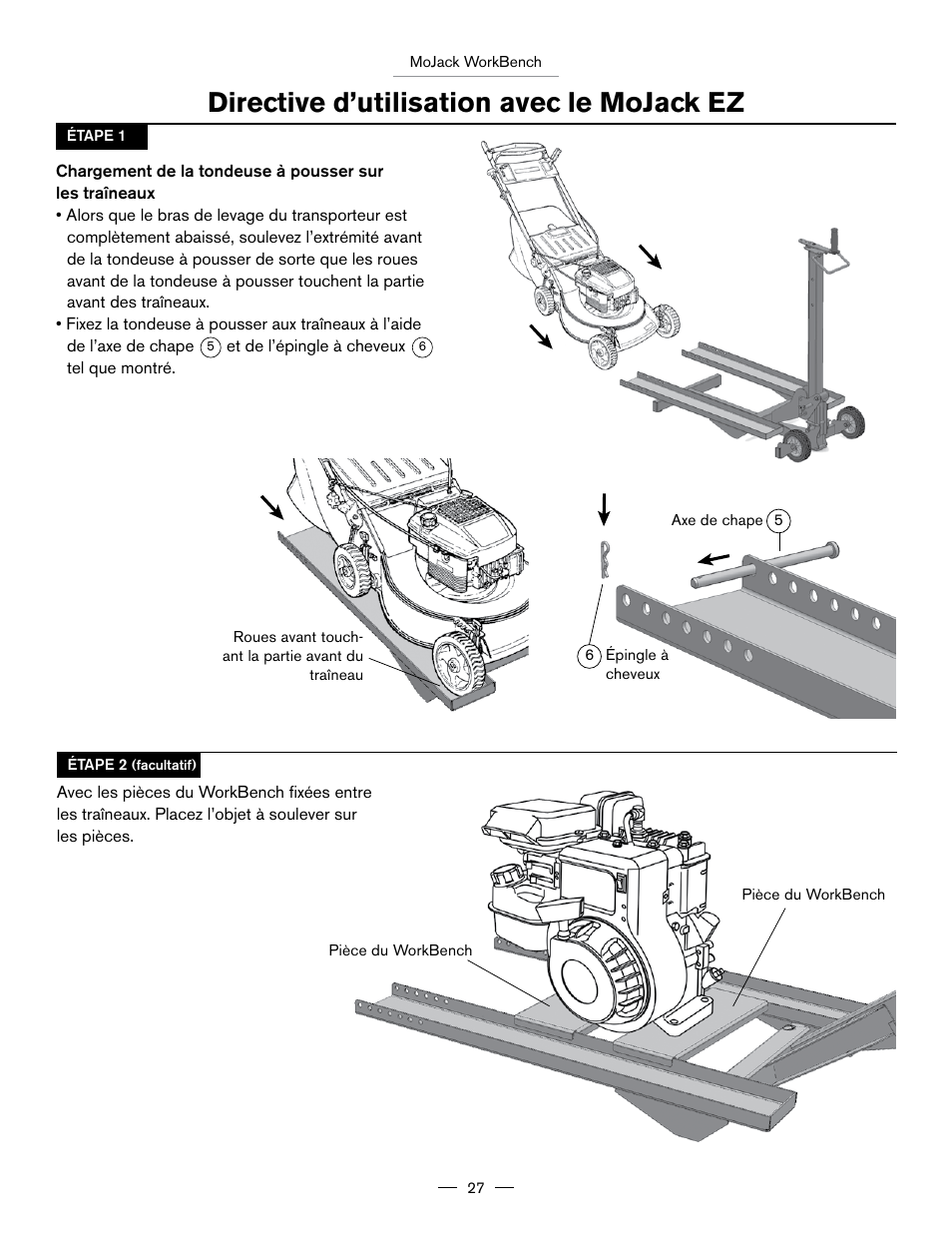 Directive d’utilisation avec le mojack ez | MoJack Workbench Attachment User Manual | Page 27 / 32