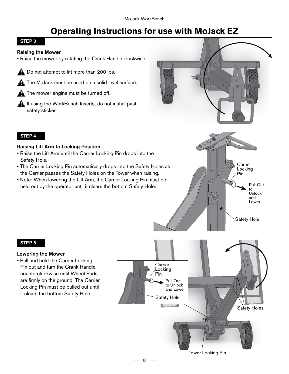 Operating instructions for use with mojack ez | MoJack Workbench Attachment User Manual | Page 8 / 32