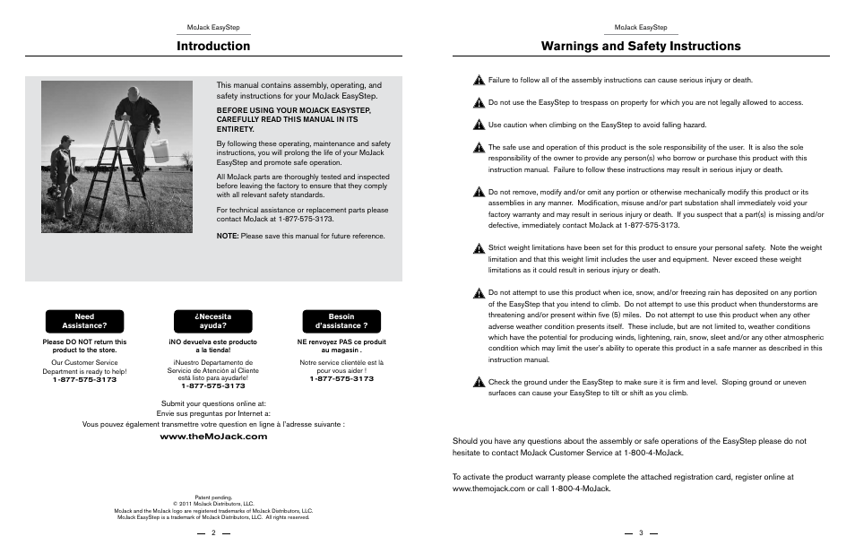 Introduction, Warnings and safety instructions | MoJack EasyStep by MoJack User Manual | Page 2 / 11