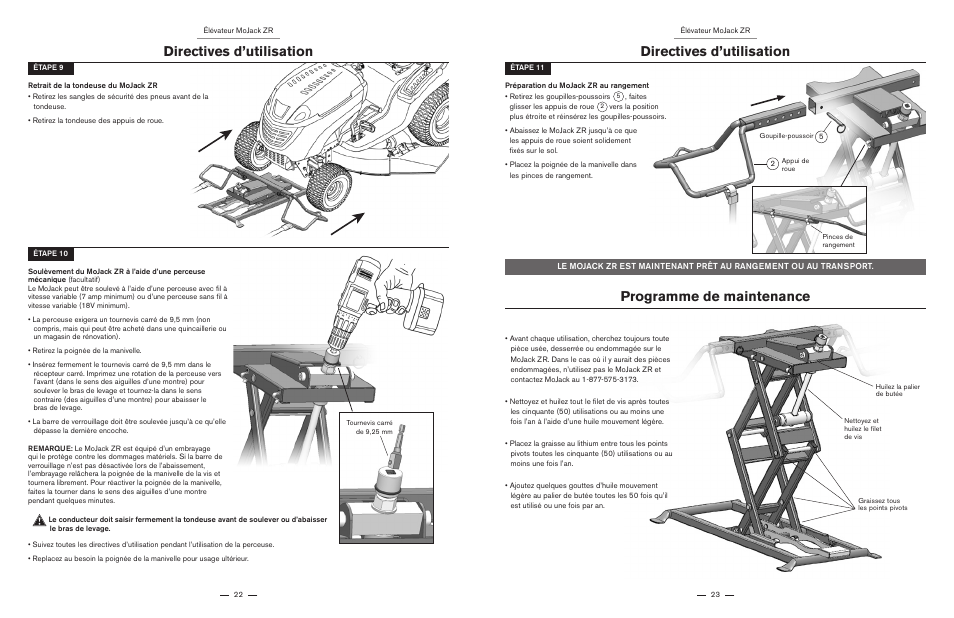 Directives d’utilisation, Programme de maintenance | MoJack ZR User Manual | Page 12 / 19