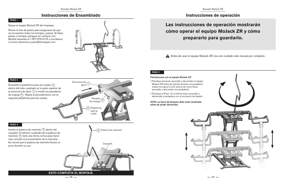 Instrucciones de ensamblado, Instrucciones de operación | MoJack ZR User Manual | Page 15 / 19