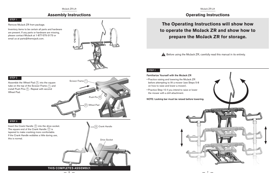 Assembly instructions, Operating instructions | MoJack ZR User Manual | Page 4 / 19