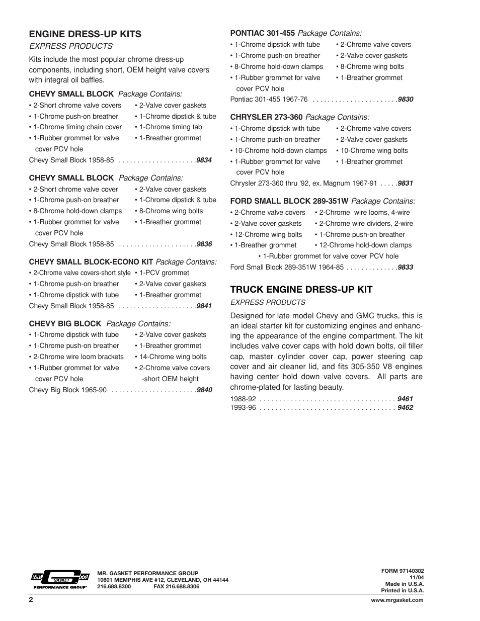 Engine dress-up kits, Truck engine dress-up kit | Mr. Gasket All Oil Seal Installation Guidelines User Manual | Page 2 / 2