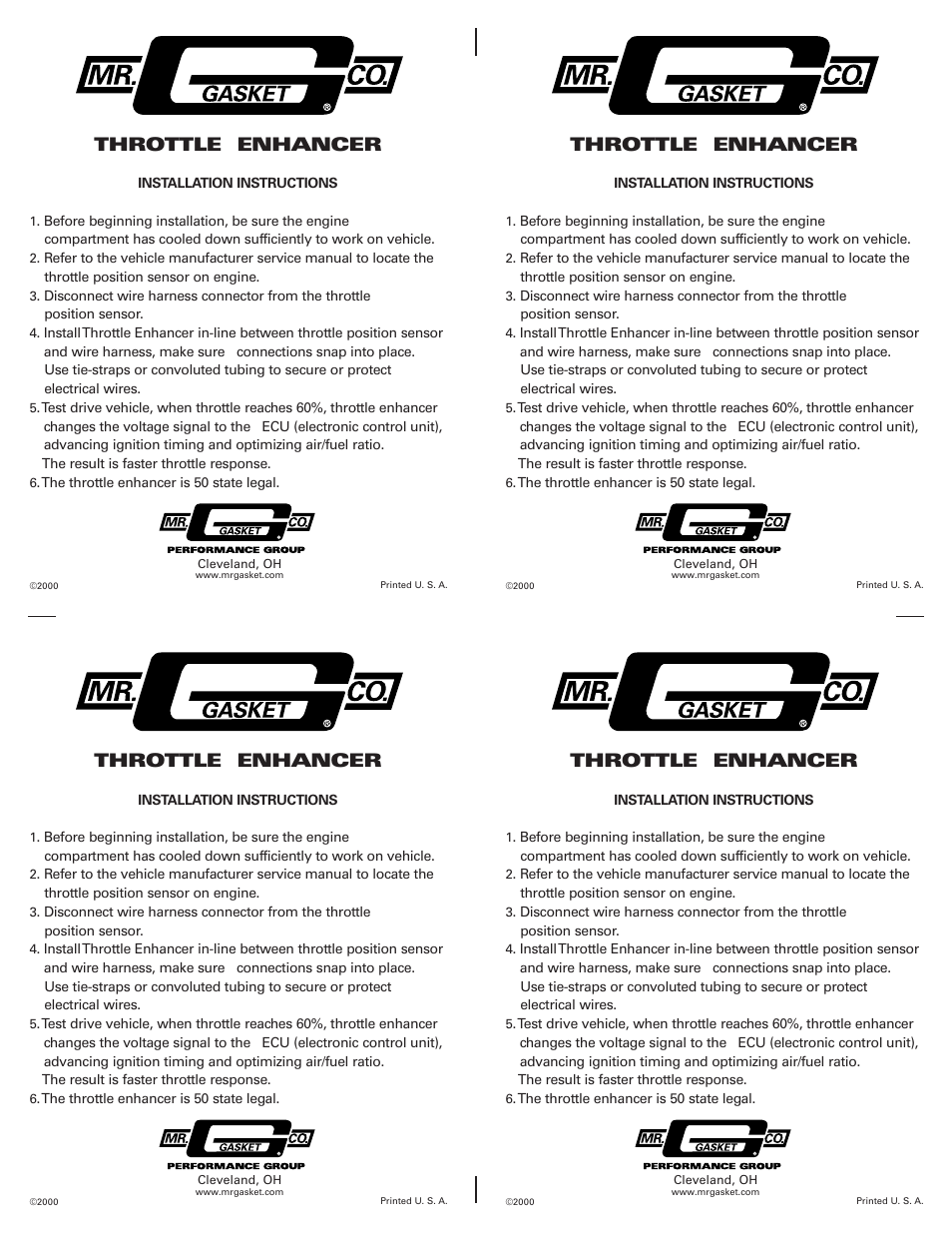 Mr. Gasket All Throttle Enhancer User Manual | 1 page