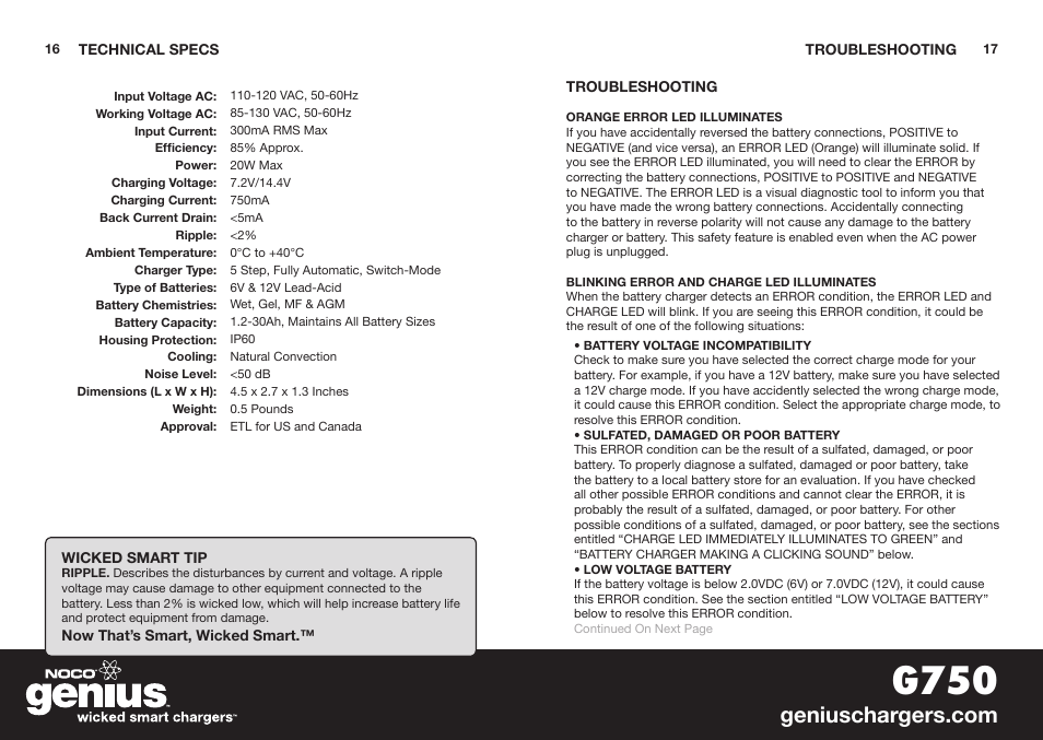 G750 | NOCO Genius G750 User Manual | Page 10 / 40