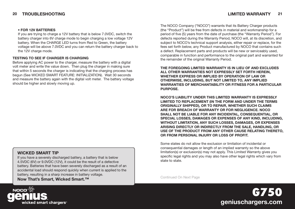 G750 | NOCO Genius G750 User Manual | Page 12 / 40