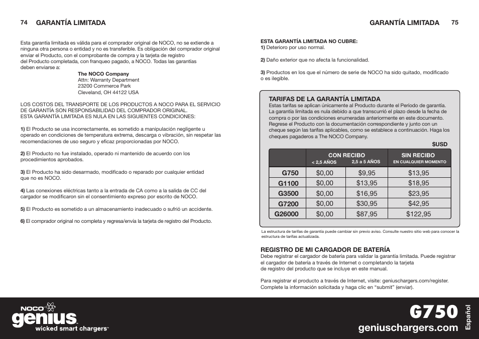 G750 | NOCO Genius G750 User Manual | Page 39 / 40