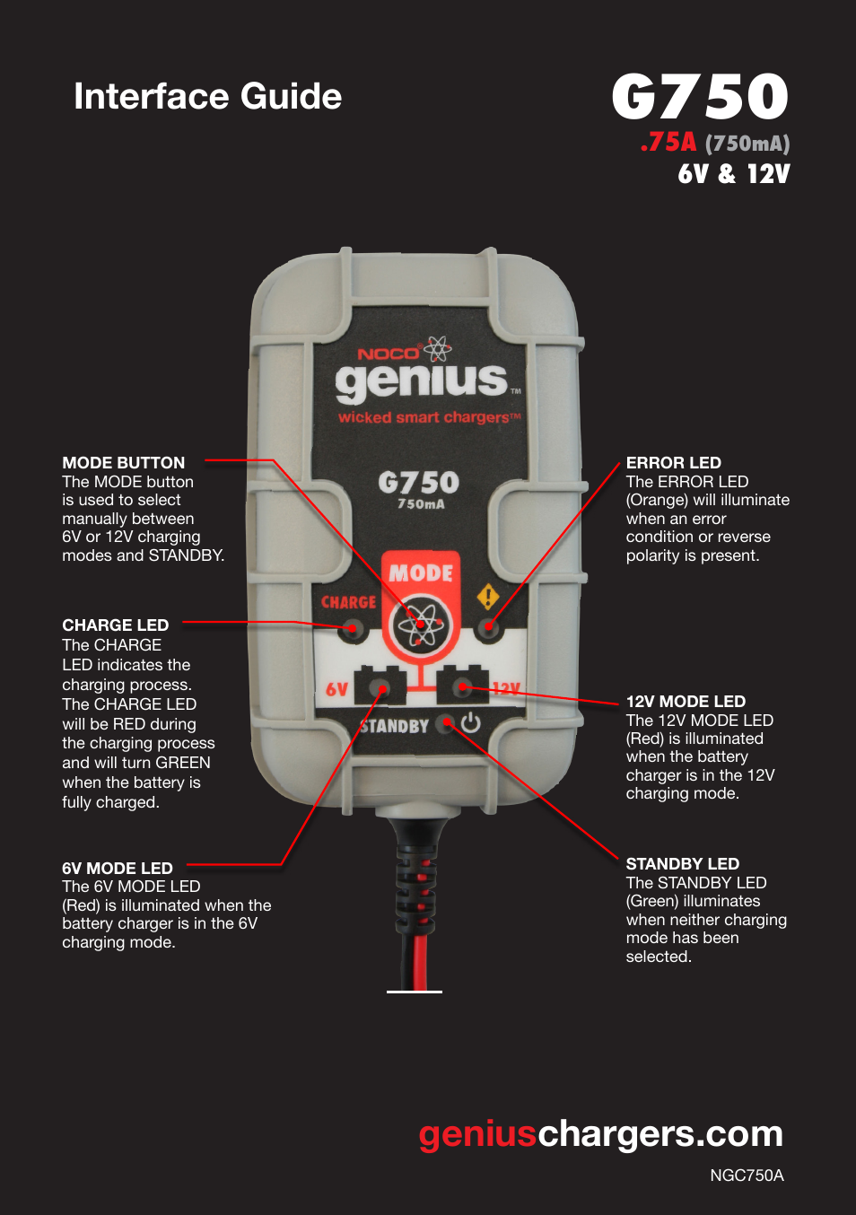 G750, Interface guide | NOCO Genius G750 User Manual | Page 40 / 40