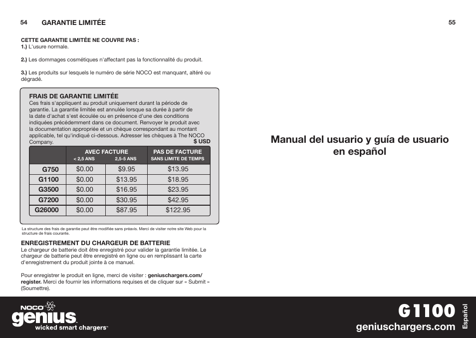 G1100, Manual del usuario y guía de usuario en español | NOCO Genius G1100 User Manual | Page 29 / 44