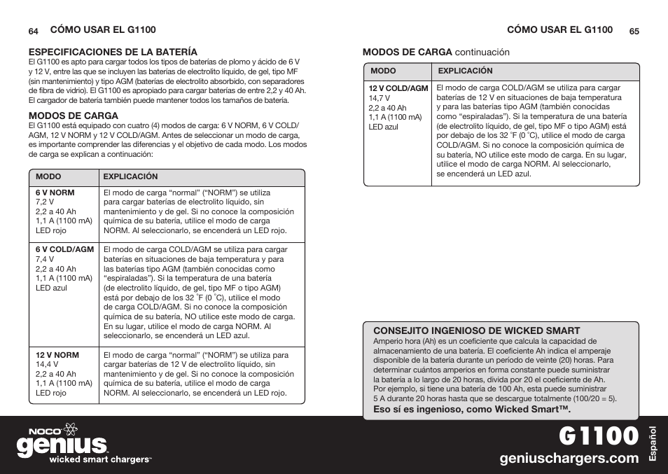 G1100 | NOCO Genius G1100 User Manual | Page 34 / 44