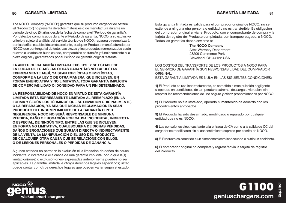 G1100 | NOCO Genius G1100 User Manual | Page 42 / 44