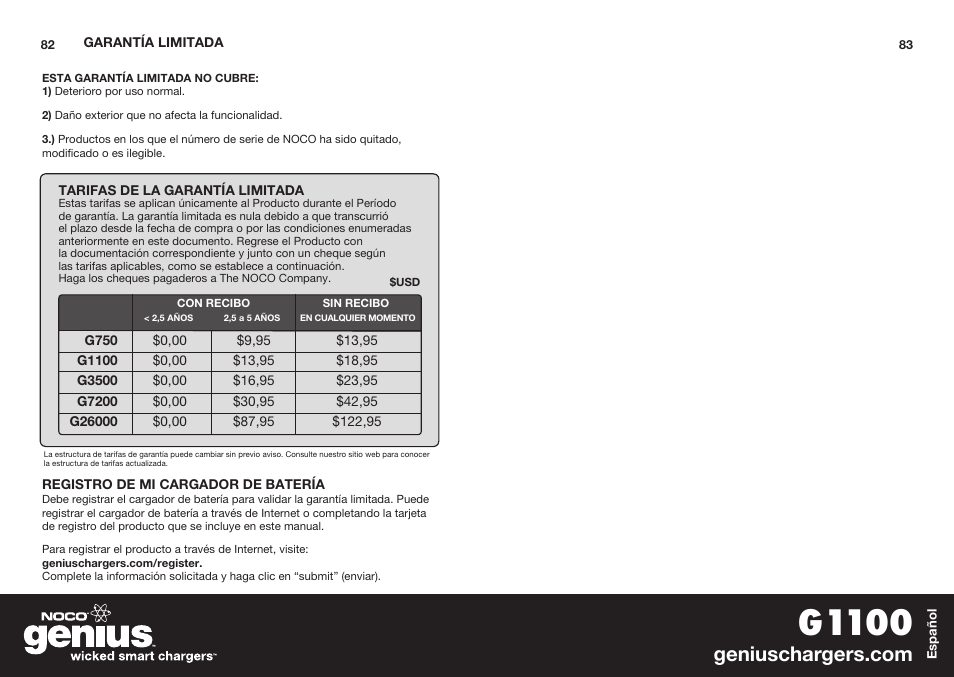 G1100 | NOCO Genius G1100 User Manual | Page 43 / 44