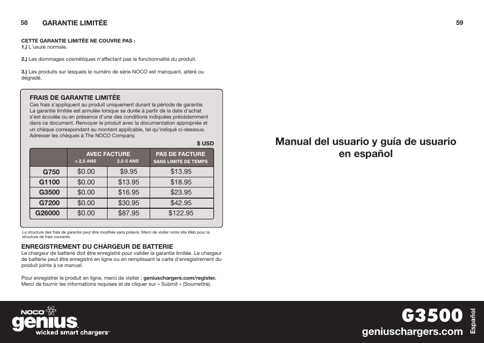 G3500, Manual del usuario y guía de usuario en español | NOCO Genius G3500 User Manual | Page 31 / 47