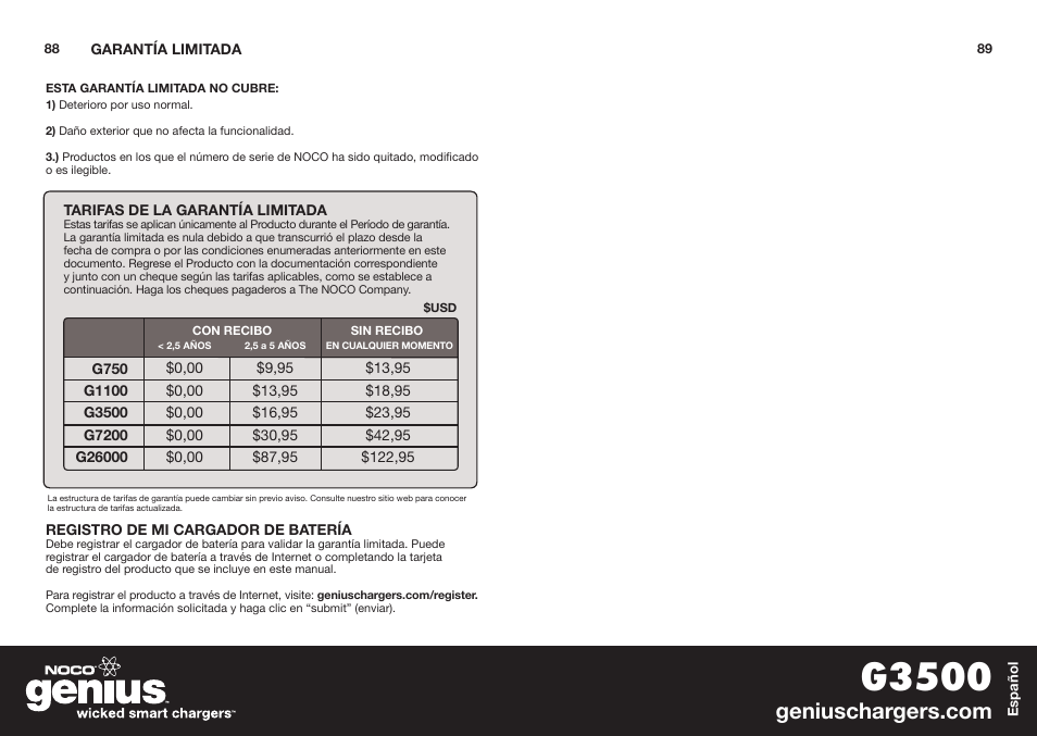 G3500 | NOCO Genius G3500 User Manual | Page 46 / 47