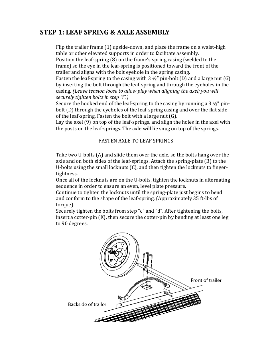 Step 1: leaf spring & axle assembly | Northstar Trailers SPORTSTAR I User Manual | Page 5 / 13