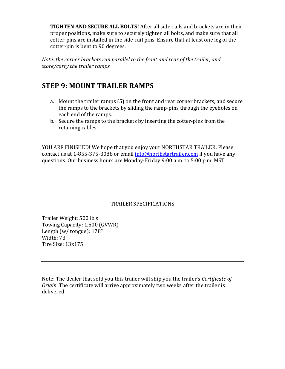 Step 9: mount trailer ramps | Northstar Trailers SPORTSTAR II User Manual | Page 13 / 14