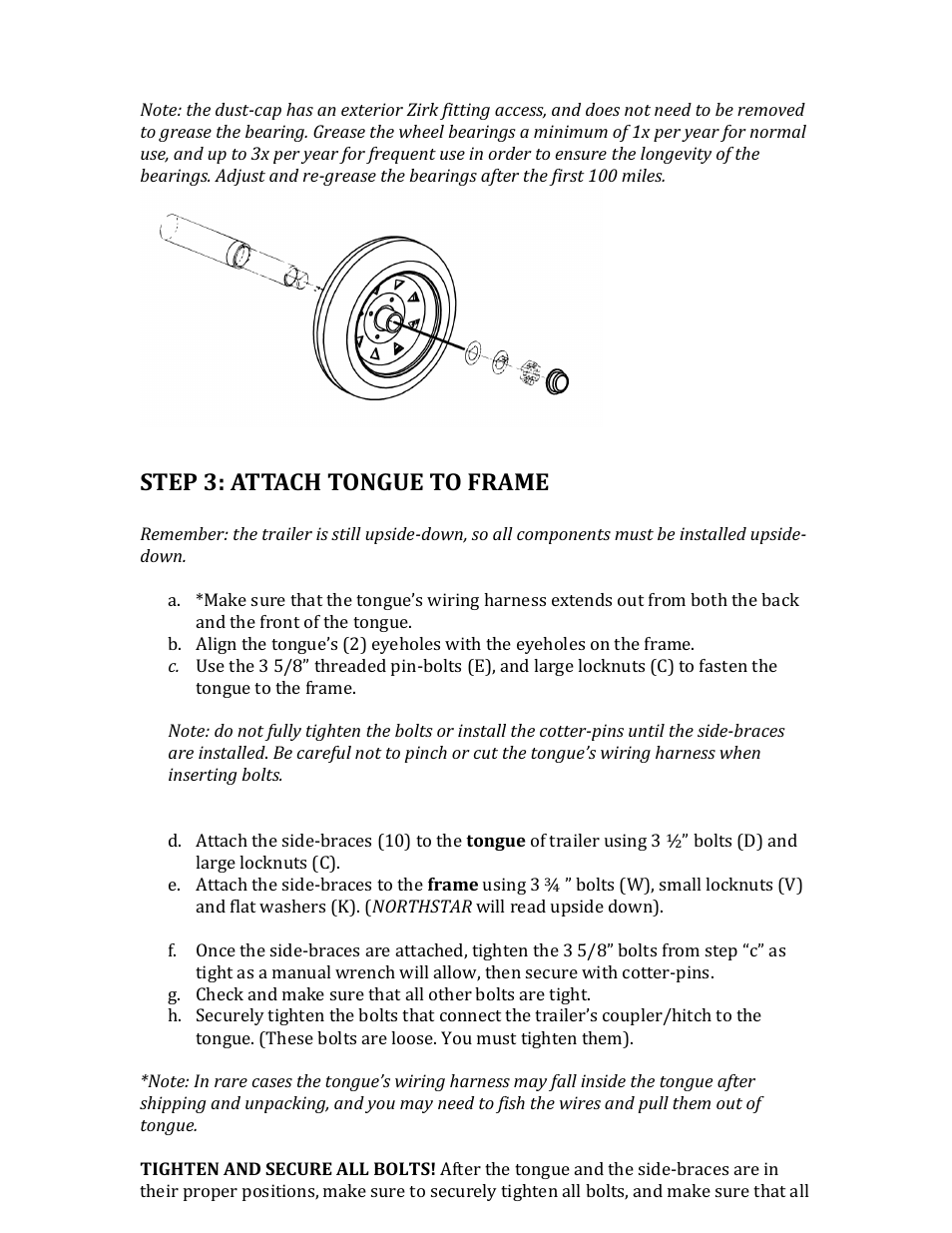 Step 3: attach tongue to frame | Northstar Trailers SPORTSTAR III User Manual | Page 6 / 13